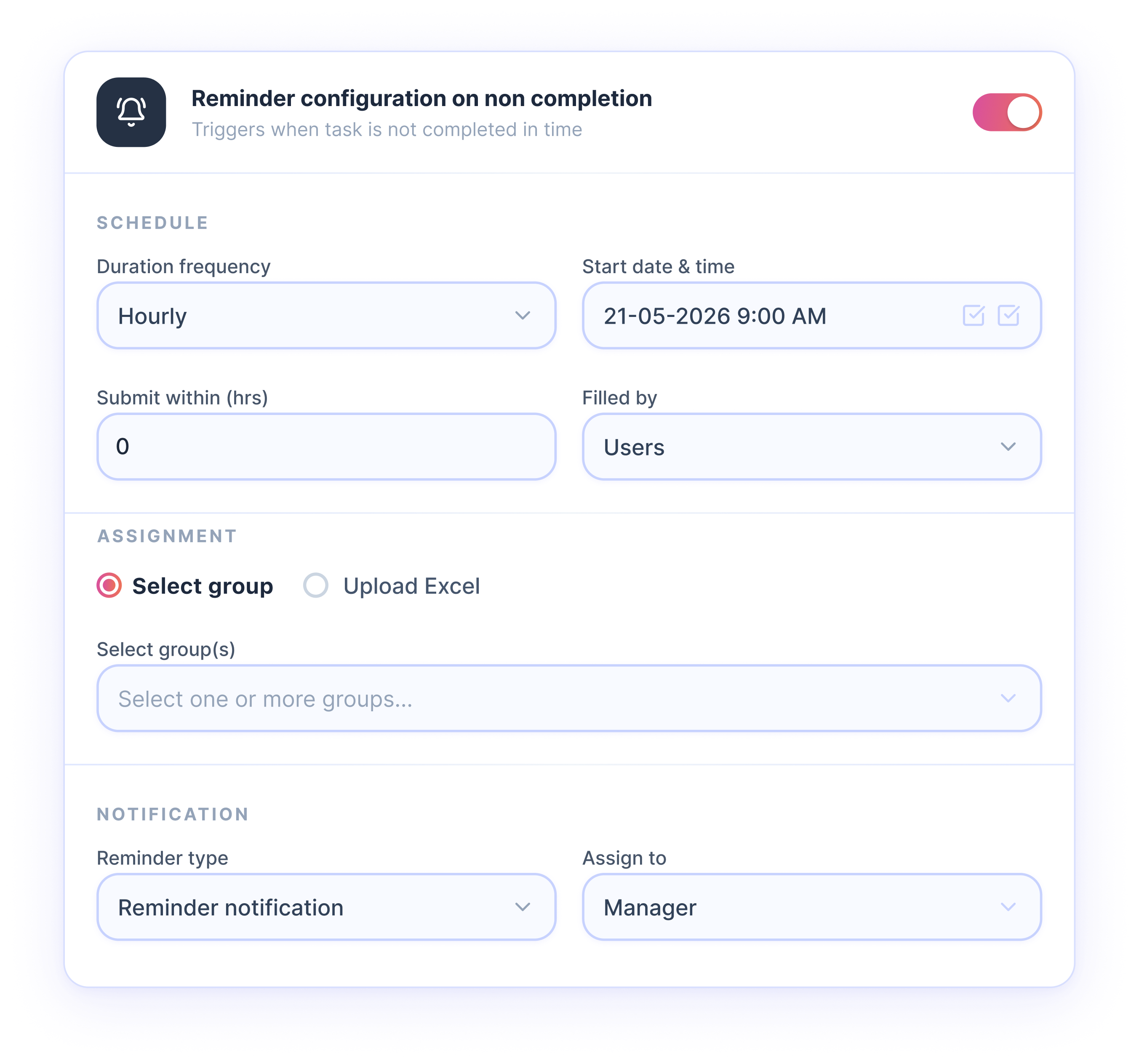 Automated reminders configuration